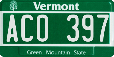 VT license plate ACO397