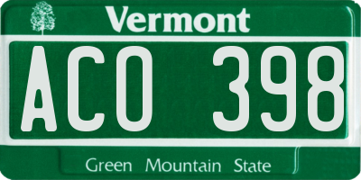 VT license plate ACO398