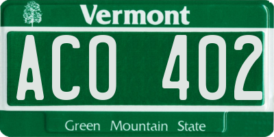 VT license plate ACO402