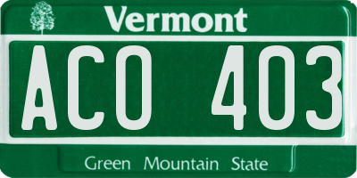 VT license plate ACO403