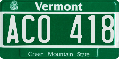 VT license plate ACO418