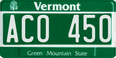 VT license plate ACO450