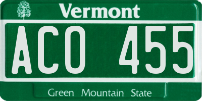 VT license plate ACO455