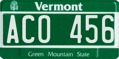 VT license plate ACO456