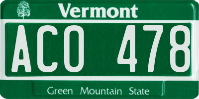 VT license plate ACO478