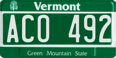 VT license plate ACO492