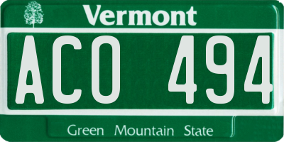 VT license plate ACO494