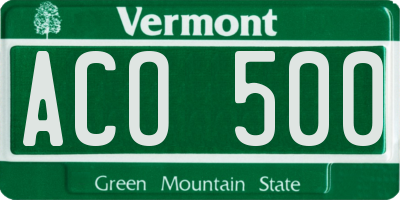 VT license plate ACO500