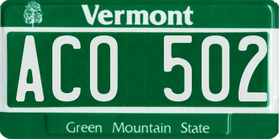 VT license plate ACO502