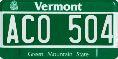 VT license plate ACO504