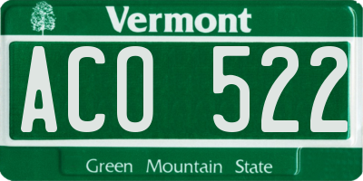 VT license plate ACO522