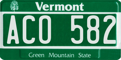 VT license plate ACO582