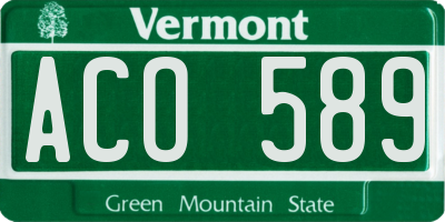 VT license plate ACO589