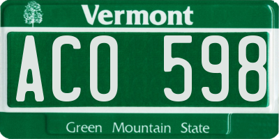 VT license plate ACO598