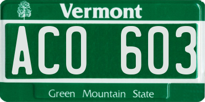 VT license plate ACO603