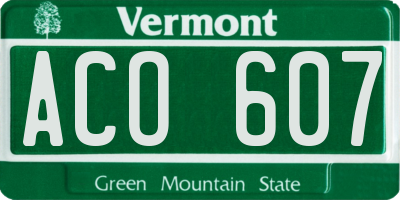VT license plate ACO607