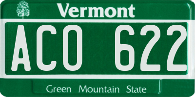 VT license plate ACO622