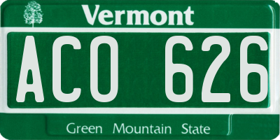 VT license plate ACO626