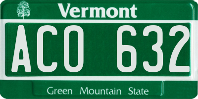 VT license plate ACO632