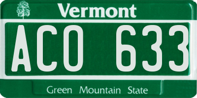 VT license plate ACO633