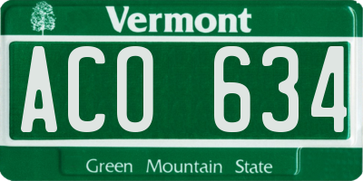 VT license plate ACO634