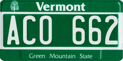VT license plate ACO662