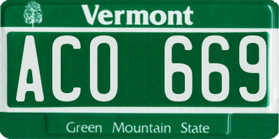 VT license plate ACO669