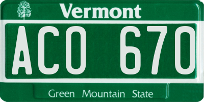 VT license plate ACO670