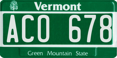 VT license plate ACO678