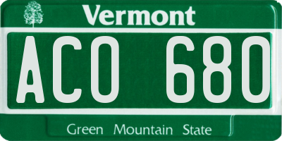 VT license plate ACO680