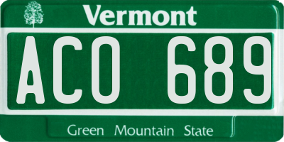 VT license plate ACO689