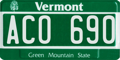 VT license plate ACO690