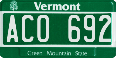 VT license plate ACO692