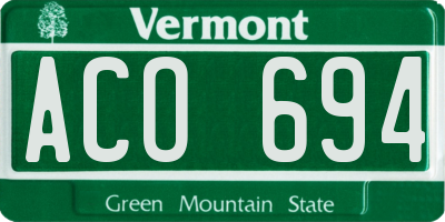 VT license plate ACO694