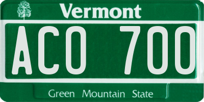 VT license plate ACO700