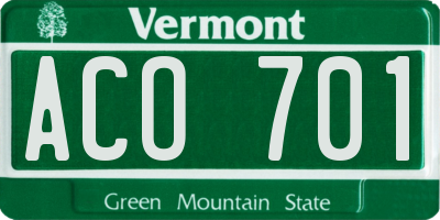 VT license plate ACO701