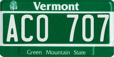 VT license plate ACO707
