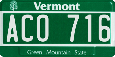 VT license plate ACO716