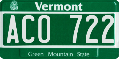 VT license plate ACO722