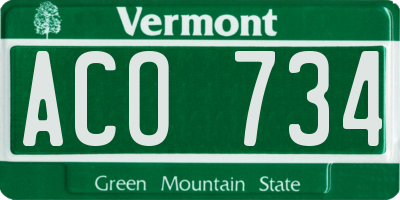 VT license plate ACO734