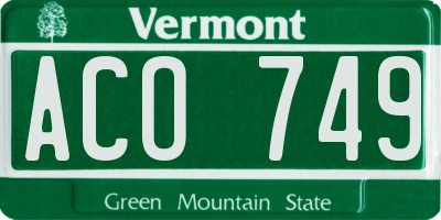 VT license plate ACO749