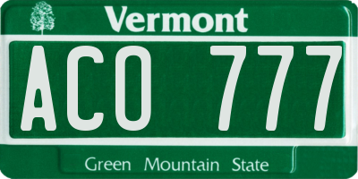 VT license plate ACO777