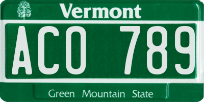 VT license plate ACO789