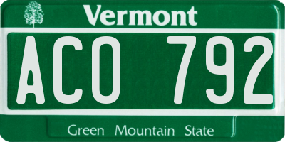 VT license plate ACO792