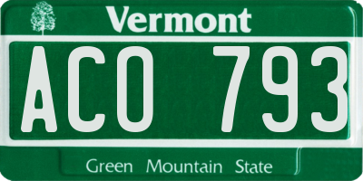VT license plate ACO793