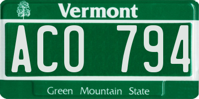 VT license plate ACO794