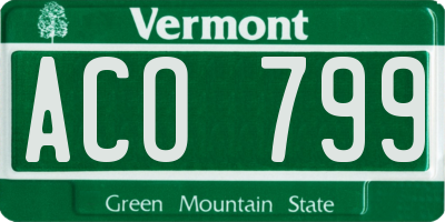 VT license plate ACO799