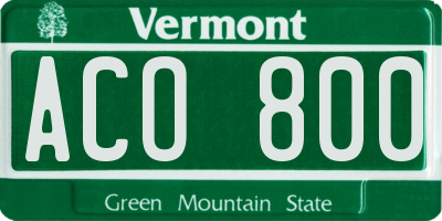 VT license plate ACO800