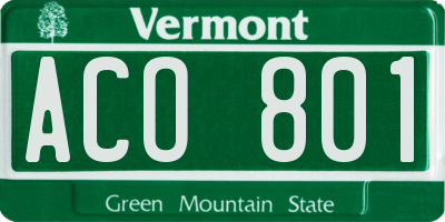 VT license plate ACO801