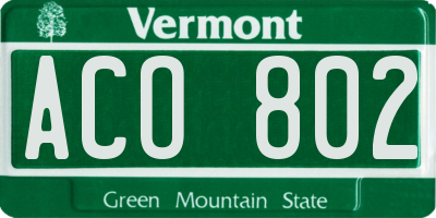 VT license plate ACO802